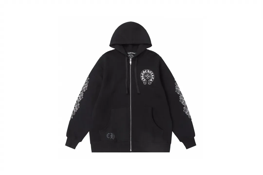 Q30—P230 -Chrome Hearts/Chrome Hearts printed zipper sweatshirt cardigan jacket -420 grams of high-density, high-quality wool, soft, delicate and skin-friendly, soft and silky to the touch, warm and skin-friendly -The hardware and zipper accessories are all customized and full of details -Colour: black -Size: S M L XL